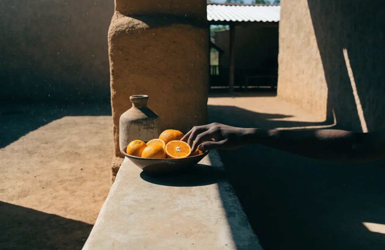 A shaded doorway at midday in Maun, where the terms of service apply to visitors reaching the office